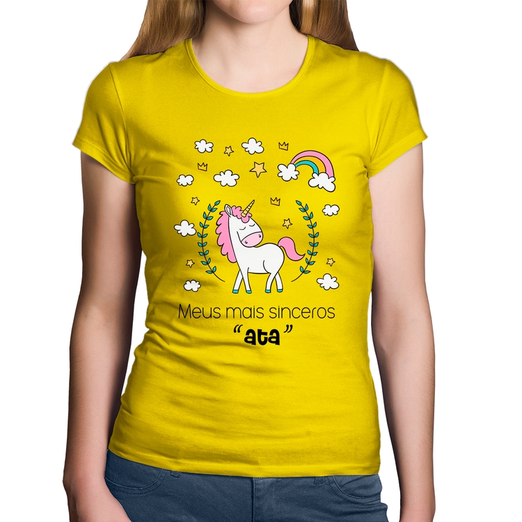 Baby Look Algodão Meus mais sinceros "ata" - Amarela