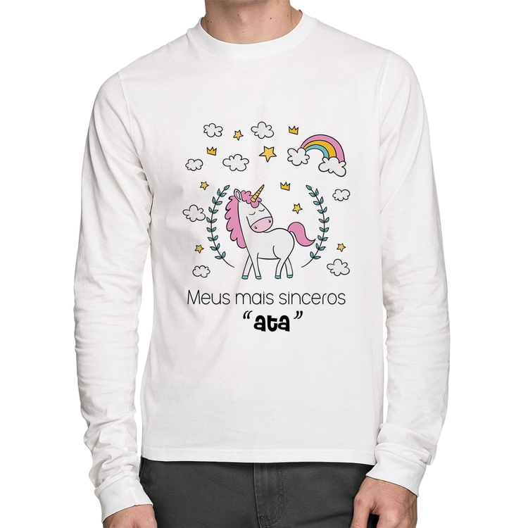 Camiseta Algodão Meus mais sinceros "ata" Manga Longa - Branca