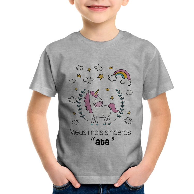 Camiseta Infantil Meus mais sinceros "ata" - Cinza