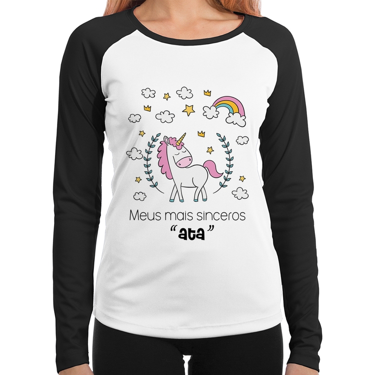 Baby Look Raglan Meus mais sinceros "ata" Manga Longa