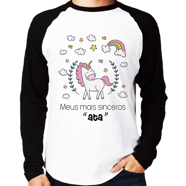 Camiseta Raglan Meus mais sinceros "ata" Manga Longa