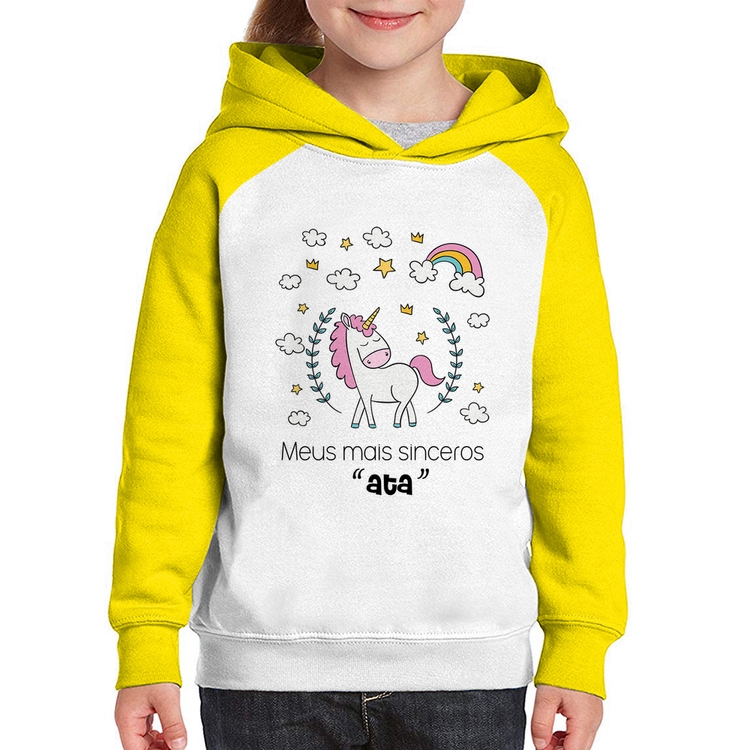 Moletom Infantil Meus mais sinceros "ata" - Branco/Amarelo