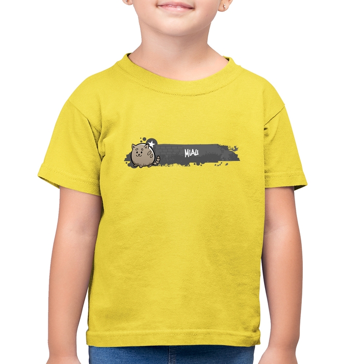 Camiseta Algodão Infantil Miau - Amarelo Canário