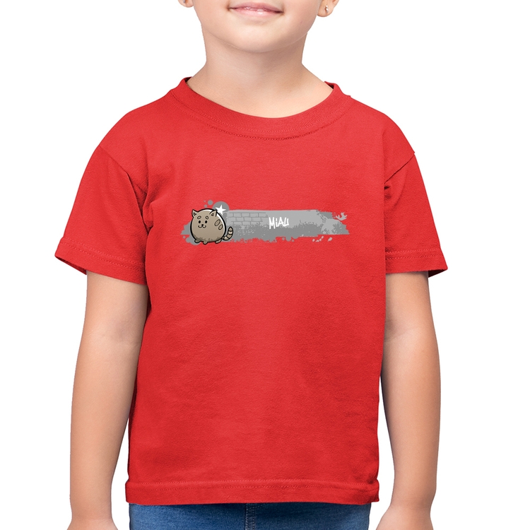 Camiseta Algodão Infantil Miau - Vermelha
