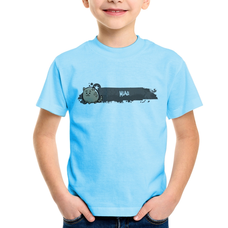 Camiseta Infantil Miau - Azul Bebê