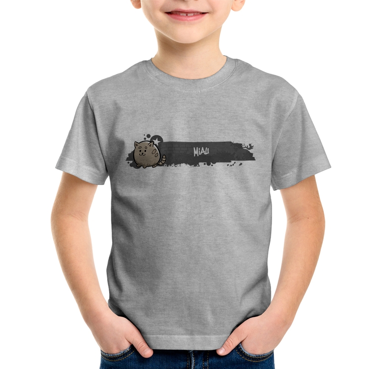 Camiseta Infantil Miau - Cinza