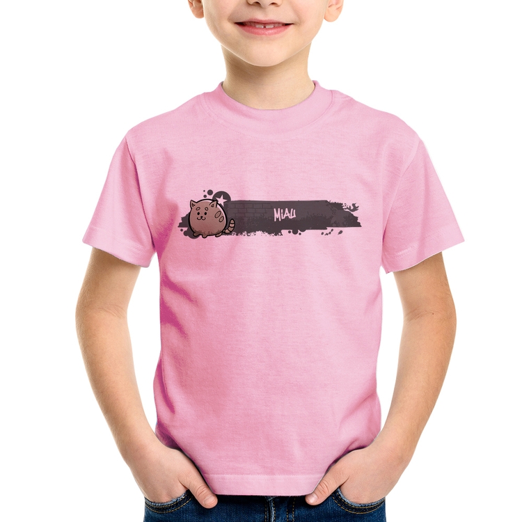 Camiseta Infantil Miau - Rosa Bebê