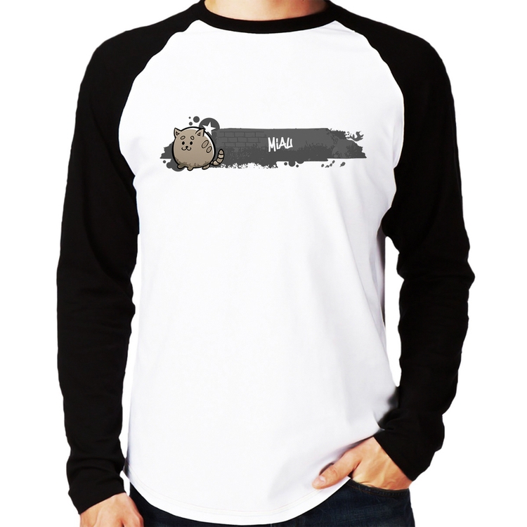 Camiseta Raglan Miau Manga Longa