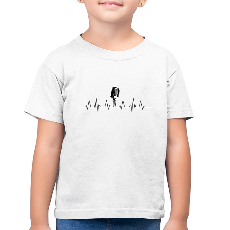 Camiseta Algodão Infantil Microfone Batimentos Cardíacos - Branca