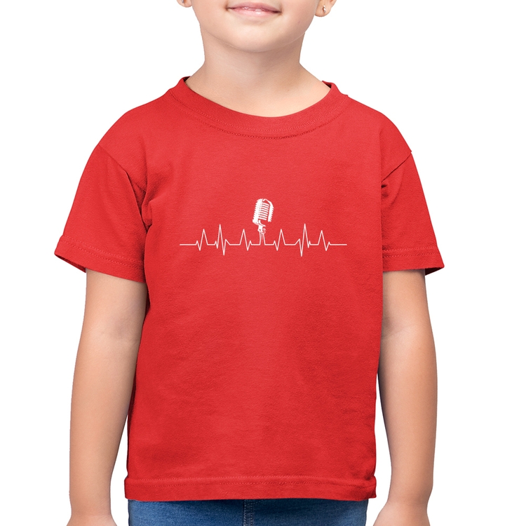 Camiseta Algodão Infantil Microfone Batimentos Cardíacos - Vermelha