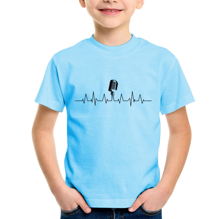 Camiseta Infantil Microfone Batimentos Cardíacos - Azul Bebê