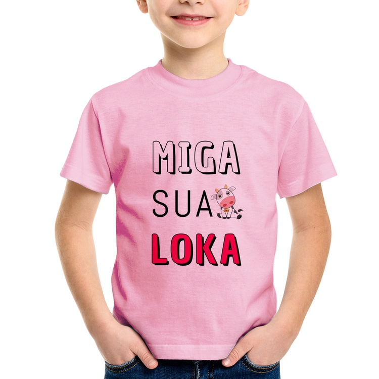 Camiseta Infantil Miga Sua Loka - Rosa Bebê