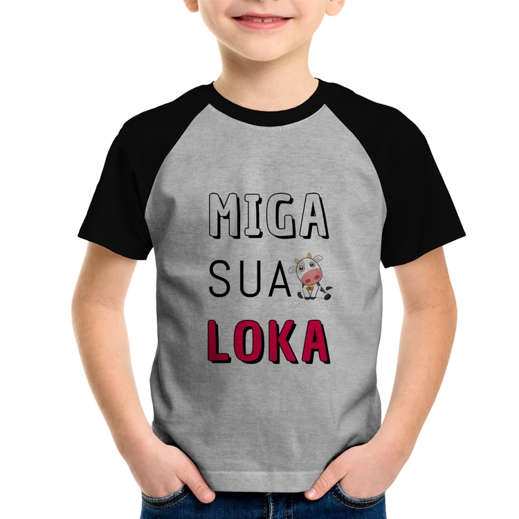 Camiseta Raglan Infantil Miga Sua Loka - Cinza/Preto
