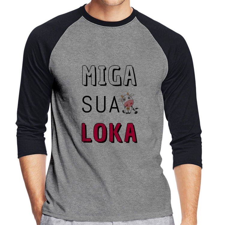 Camiseta Raglan Miga Sua Loka Manga 3/4 - Cinza/Preto