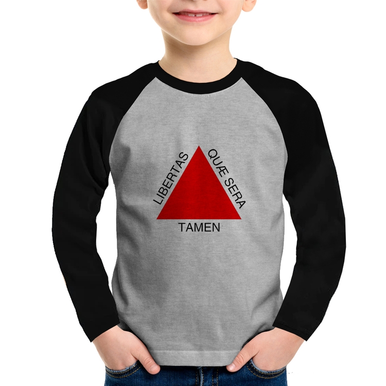 Camiseta Raglan Infantil Minas Gerais Manga Longa - Cinza/Preto