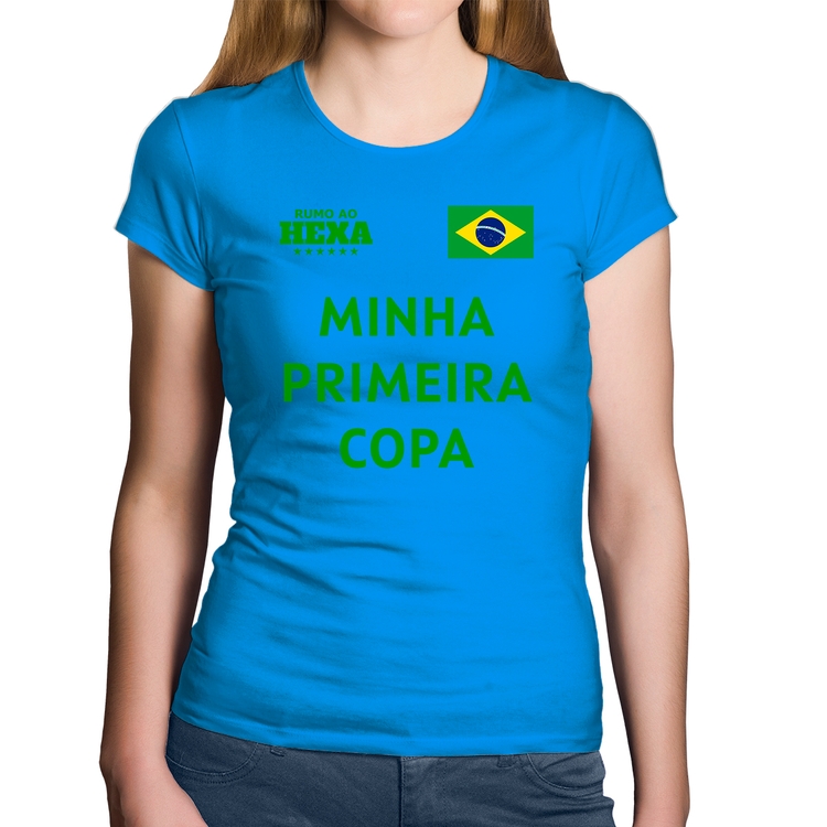 Baby Look Algodão Minha Primeira Copa do Mundo - Azul