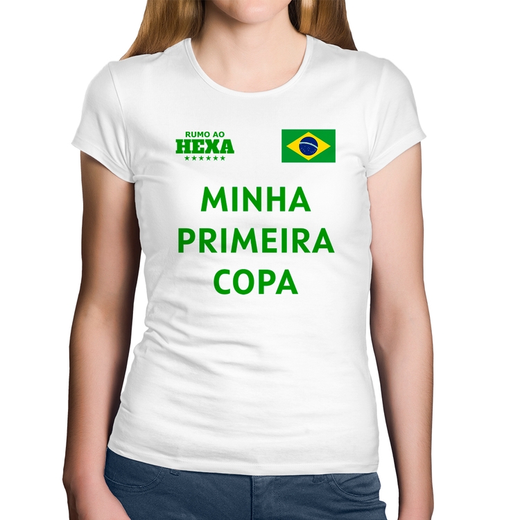 Baby Look Algodão Minha Primeira Copa do Mundo - Branca