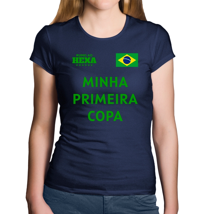 Baby Look Algodão Minha Primeira Copa do Mundo - Marinho