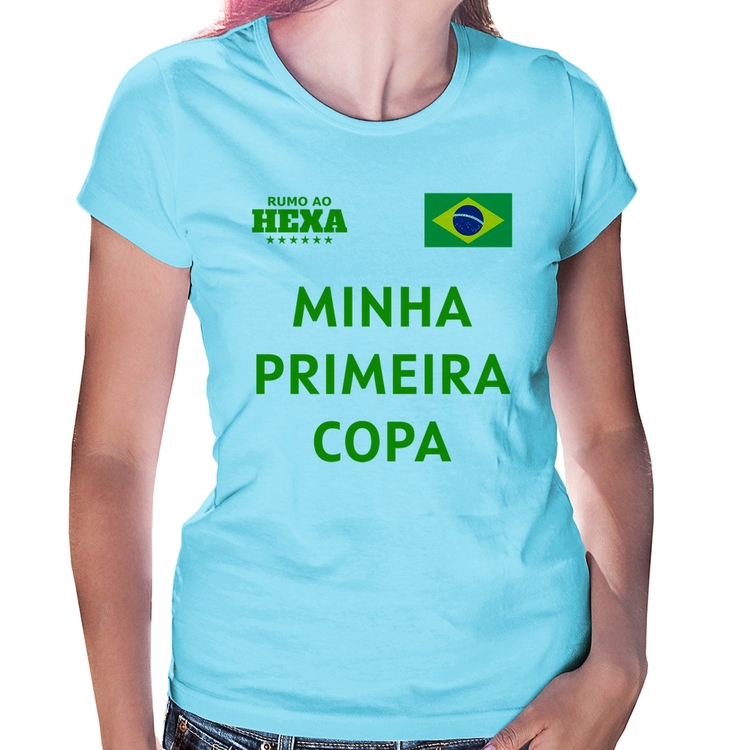 Baby Look Minha Primeira Copa do Mundo - Azul Bebê