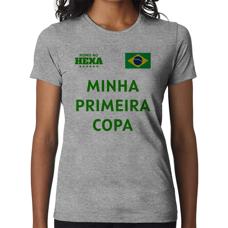 Baby Look Minha Primeira Copa do Mundo - Cinza