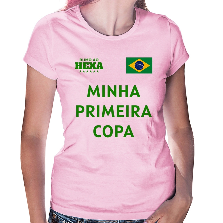 Baby Look Minha Primeira Copa do Mundo - Rosa Bebê