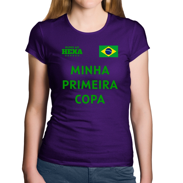 Baby Look Algodão Minha Primeira Copa do Mundo - Roxa