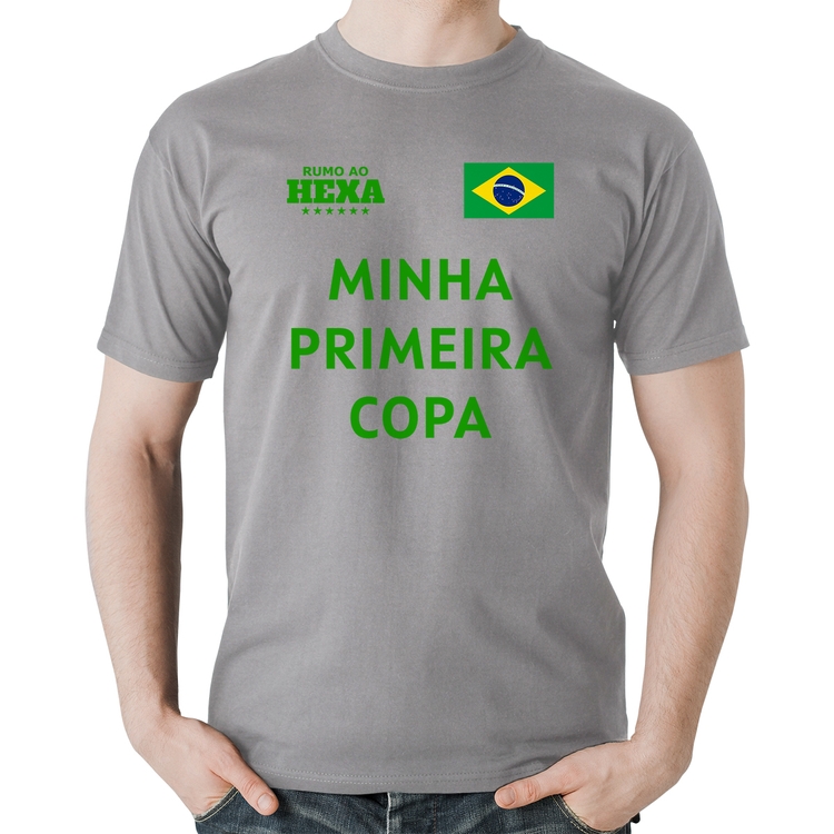 Camiseta Algodão Minha Primeira Copa do Mundo - Cinza