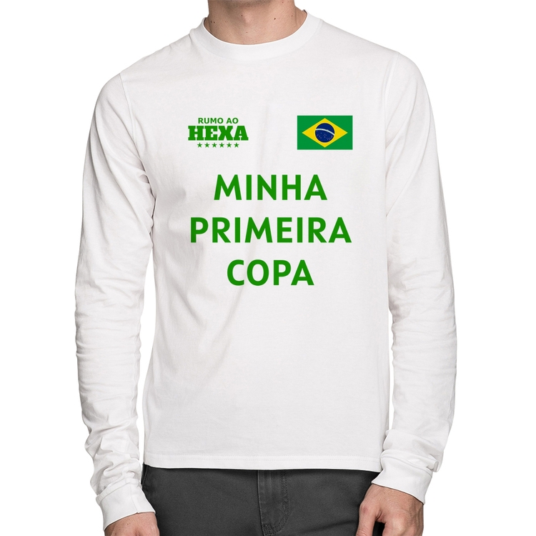 Camiseta Algodão Minha Primeira Copa do Mundo Manga Longa - Branca