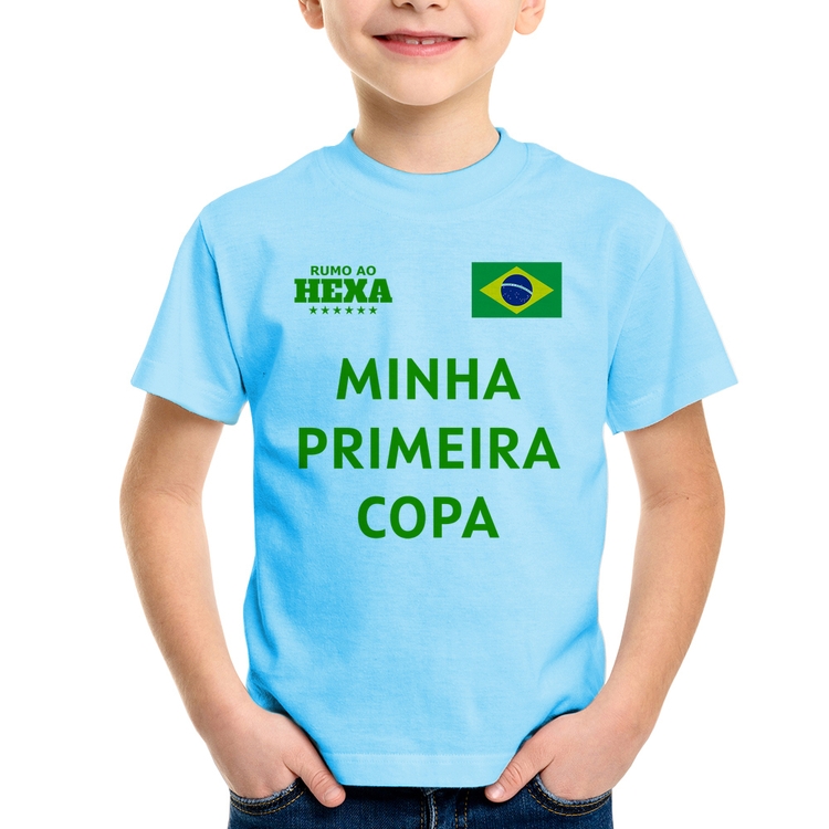 Camiseta Infantil Minha Primeira Copa do Mundo - Azul Bebê