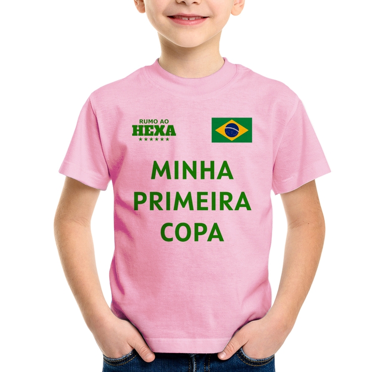 Camiseta Infantil Minha Primeira Copa do Mundo - Rosa Bebê
