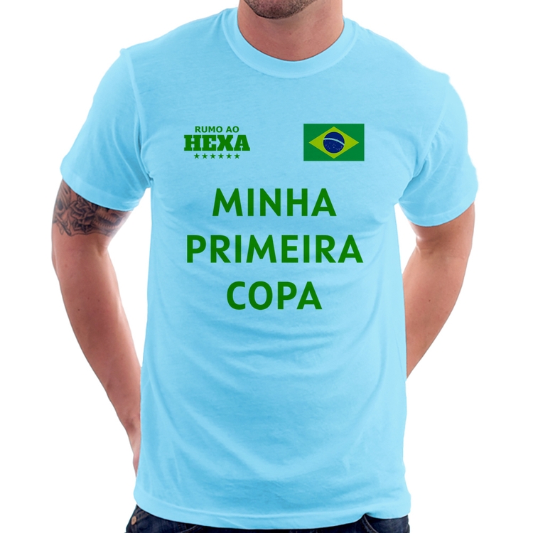 Camiseta Minha Primeira Copa do Mundo - Azul Bebê