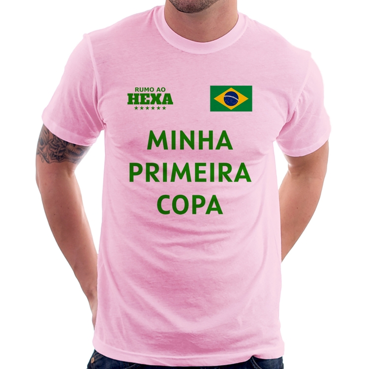 Camiseta Minha Primeira Copa do Mundo - Rosa Bebê