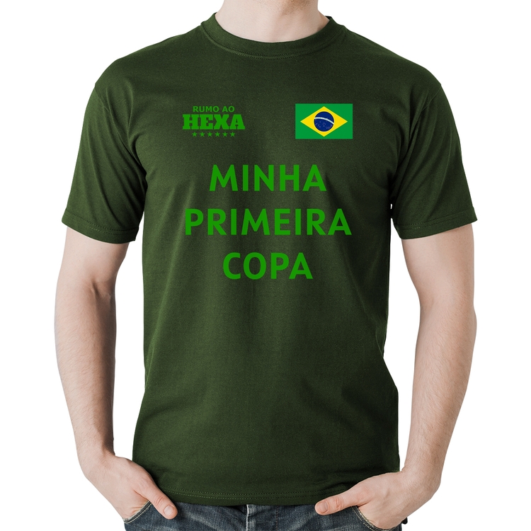 Camiseta Algodão Minha Primeira Copa do Mundo - Musgo