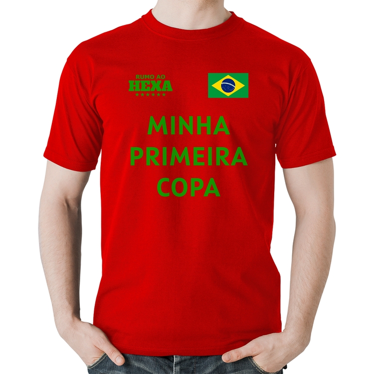 Camiseta Algodão Minha Primeira Copa do Mundo - Vermelha