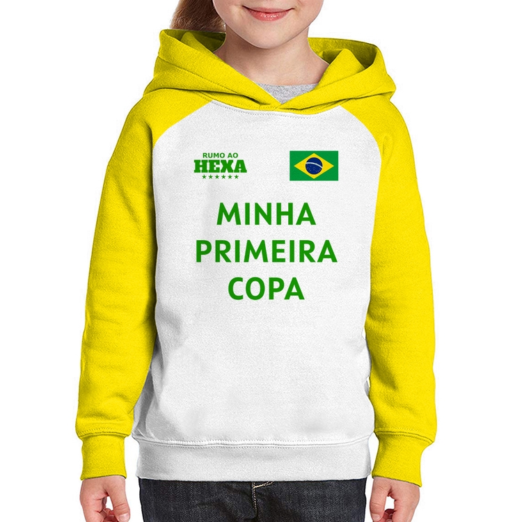 Moletom Infantil Minha Primeira Copa do Mundo - Branco/Amarelo