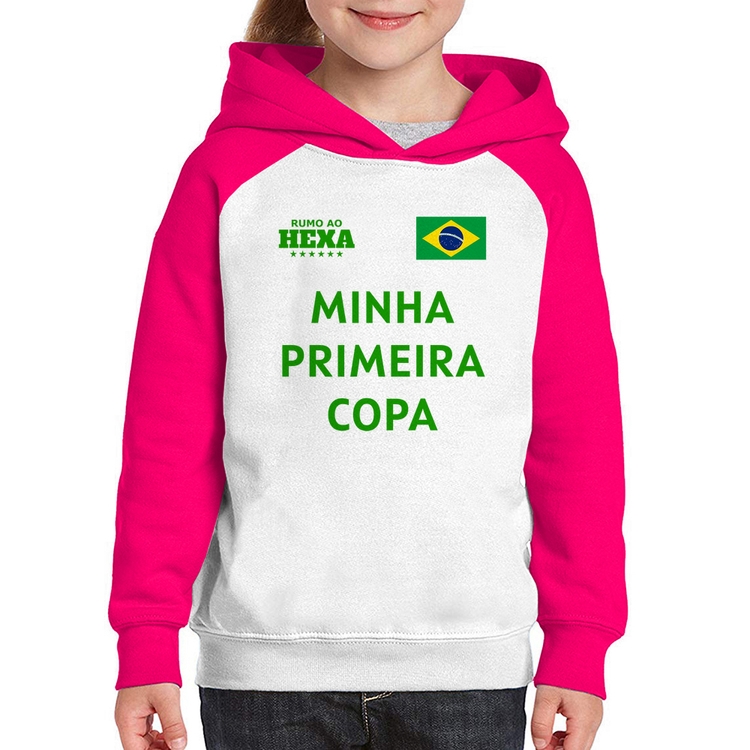 Moletom Infantil Minha Primeira Copa do Mundo - Branco/Rosa