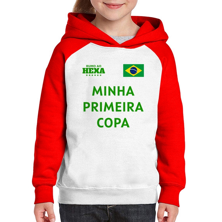Moletom Infantil Minha Primeira Copa do Mundo - Branco/Vermelho