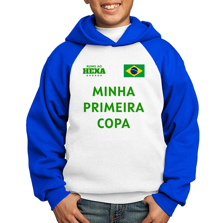 Moletom Infantil Minha Primeira Copa do Mundo - Branco/Azul