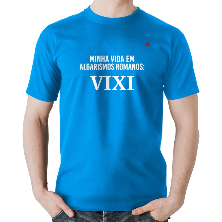 Camiseta Algodão Minha vida em algarismos romanos - Azul