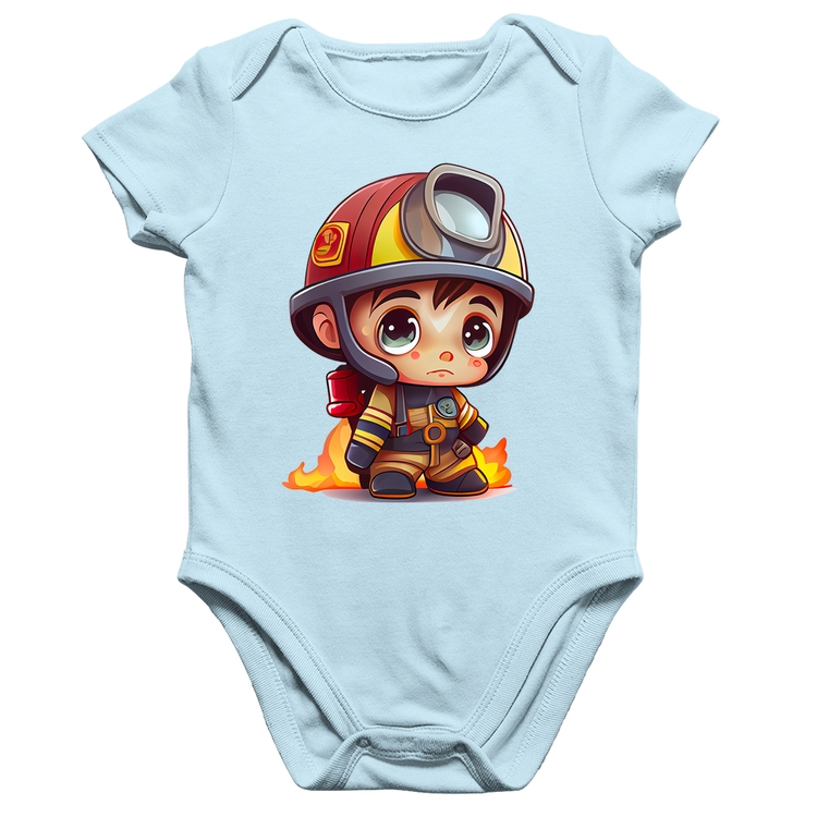 Body Bebê Algodão  Mini Bombeiro  - Azul Bebê