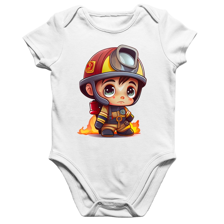 Body Bebê Algodão  Mini Bombeiro  - Branco