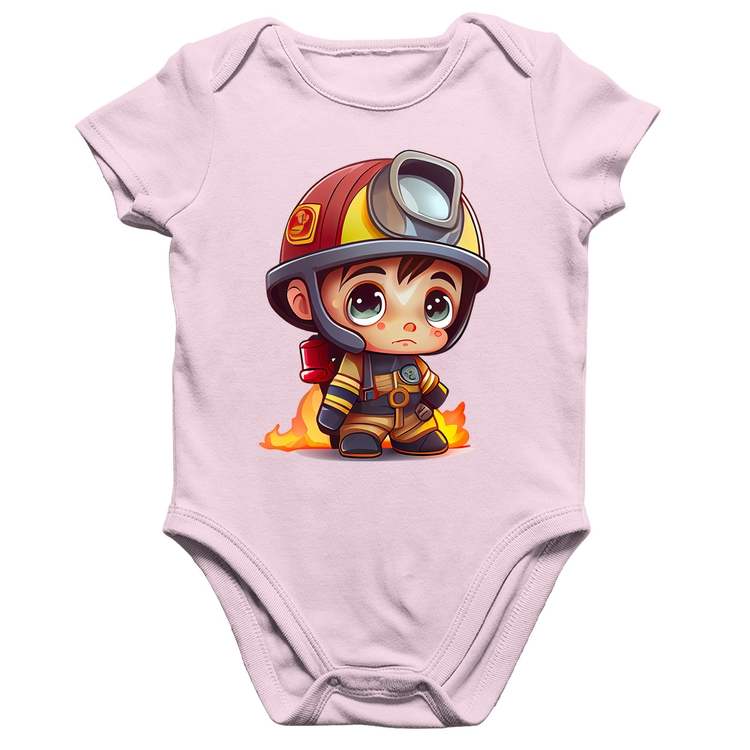 Body Bebê Algodão  Mini Bombeiro  - Rosa Bebê