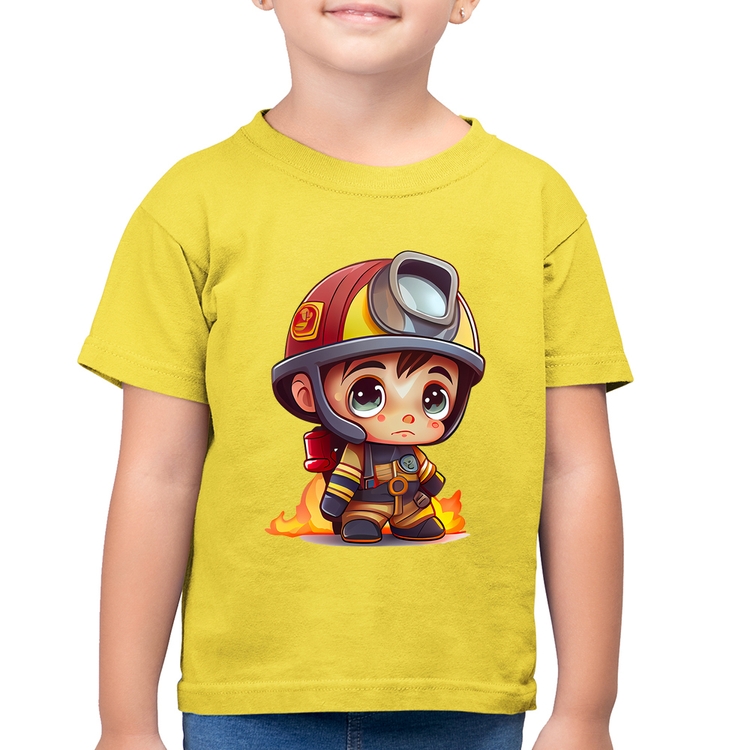 Camiseta Algodão Infantil  Mini Bombeiro  - Amarelo Canário