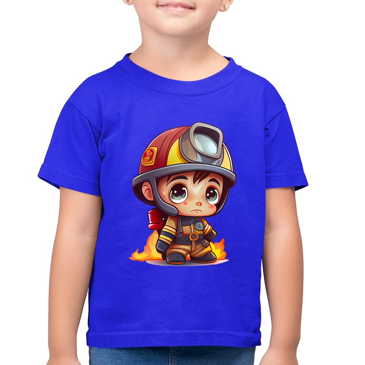Camiseta Algodão Infantil  Mini Bombeiro  - Azul Royal