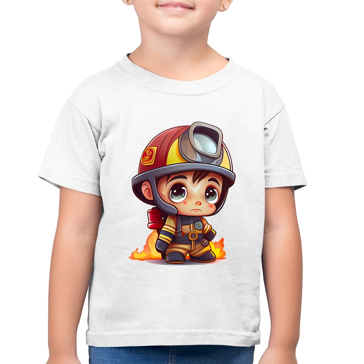 Camiseta Algodão Infantil  Mini Bombeiro  - Branca