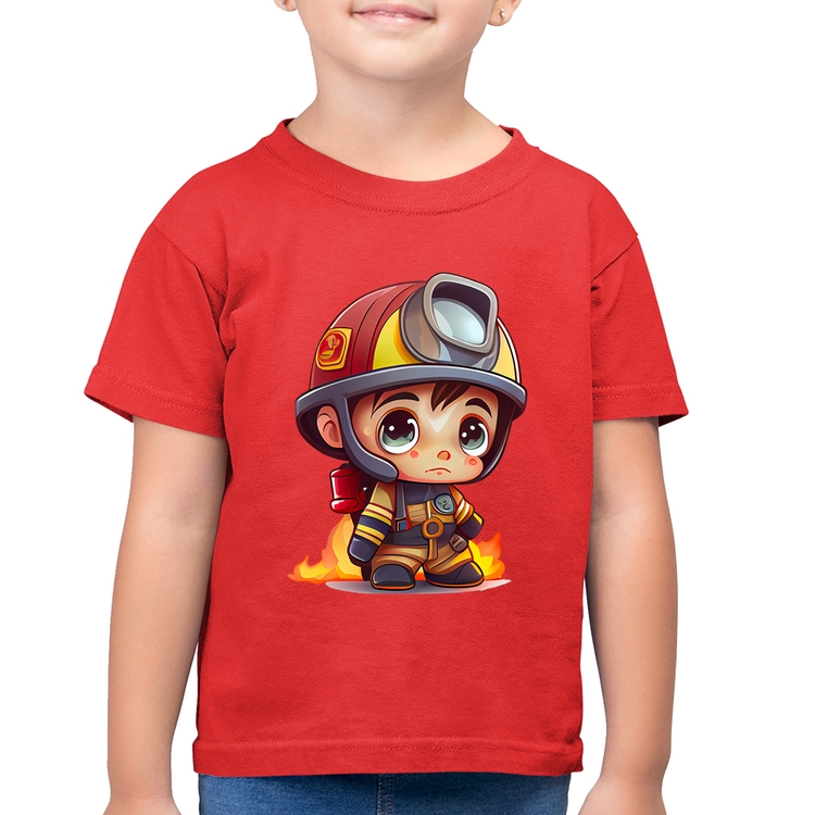 Camiseta Algodão Infantil  Mini Bombeiro  - Vermelha