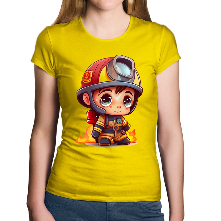 Baby Look Algodão  Mini Bombeiro  - Amarela