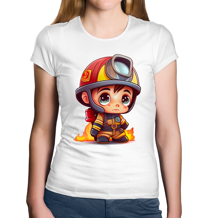 Baby Look Algodão  Mini Bombeiro  - Branca