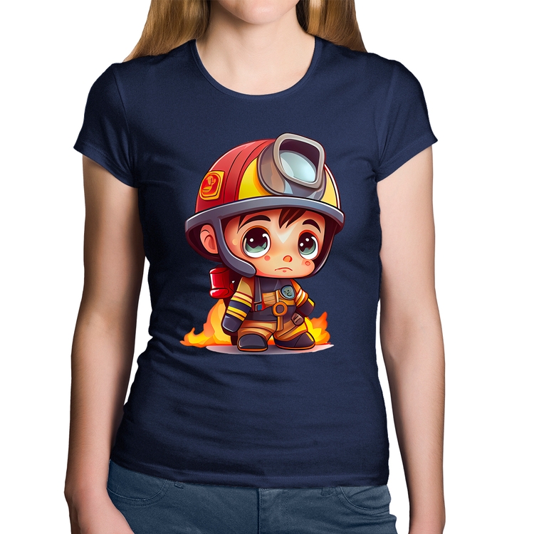 Baby Look Algodão  Mini Bombeiro  - Marinho