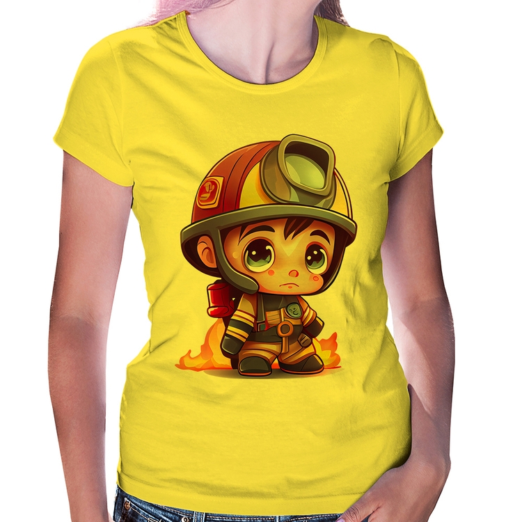 Baby Look  Mini Bombeiro  - Amarela